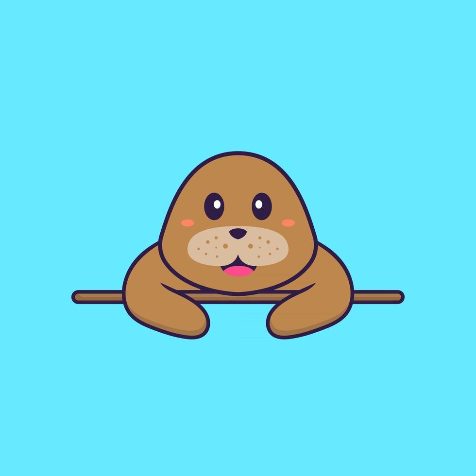 Cute dog lying down. Animal cartoon concept isolated. Can used for t-shirt, greeting card, invitation card or mascot. Flat Cartoon Style vector