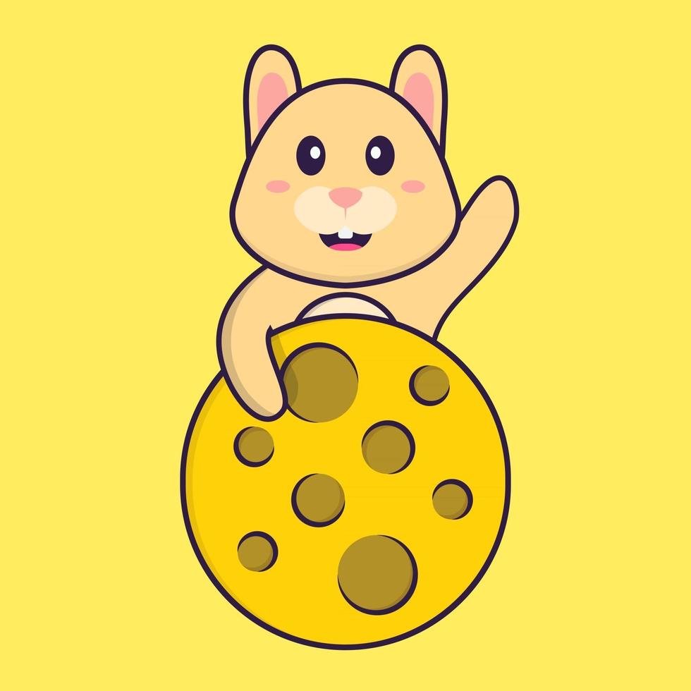 Cute rabbit is on the moon. Animal cartoon concept isolated. Can used for t-shirt, greeting card, invitation card or mascot. Flat Cartoon Style vector