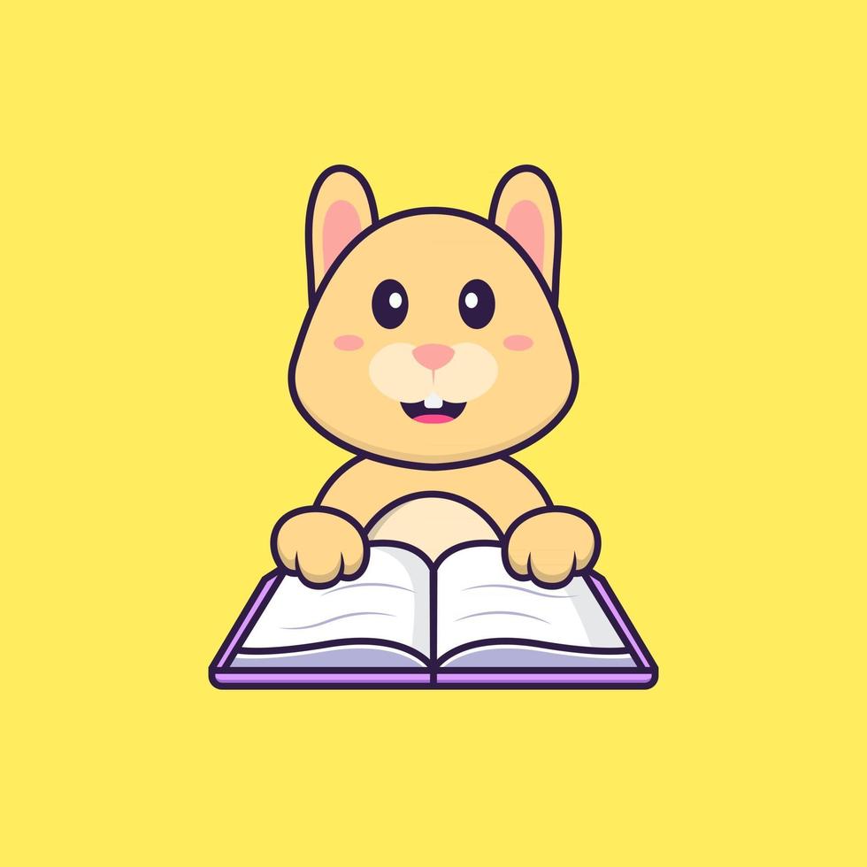 Cute rabbit reading a book. Animal cartoon concept isolated. Can used for t-shirt, greeting card, invitation card or mascot. Flat Cartoon Style vector