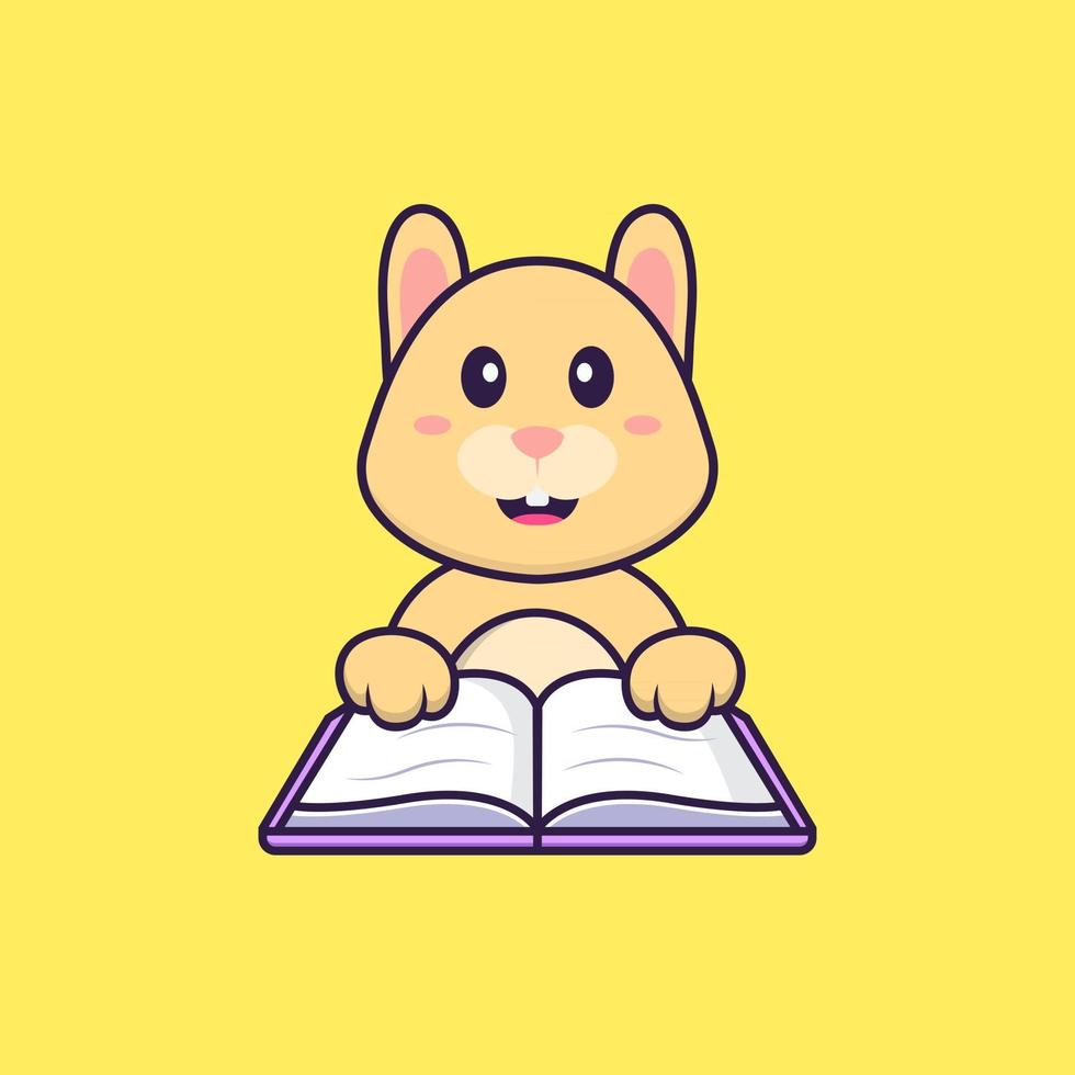 lindo conejo leyendo un libro. aislado concepto de dibujos animados de animales. Puede utilizarse para camiseta, tarjeta de felicitación, tarjeta de invitación o mascota. estilo de dibujos animados plana vector