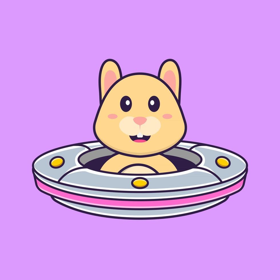 Cute rabbit Driving Spaceship Ufo. Animal cartoon concept isolated. Can used for t-shirt, greeting card, invitation card or mascot. Flat Cartoon Style vector