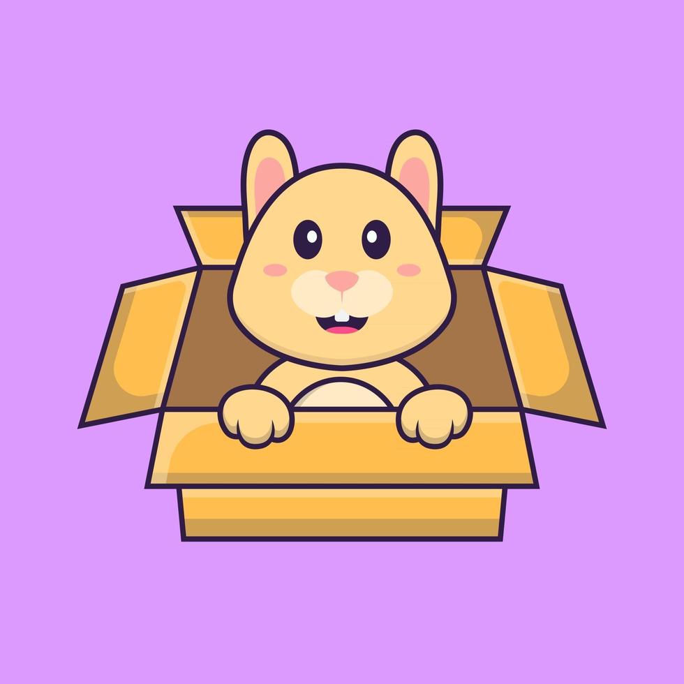 Cute rabbit Playing In Box. Animal cartoon concept isolated. Can used for t-shirt, greeting card, invitation card or mascot. Flat Cartoon Style vector