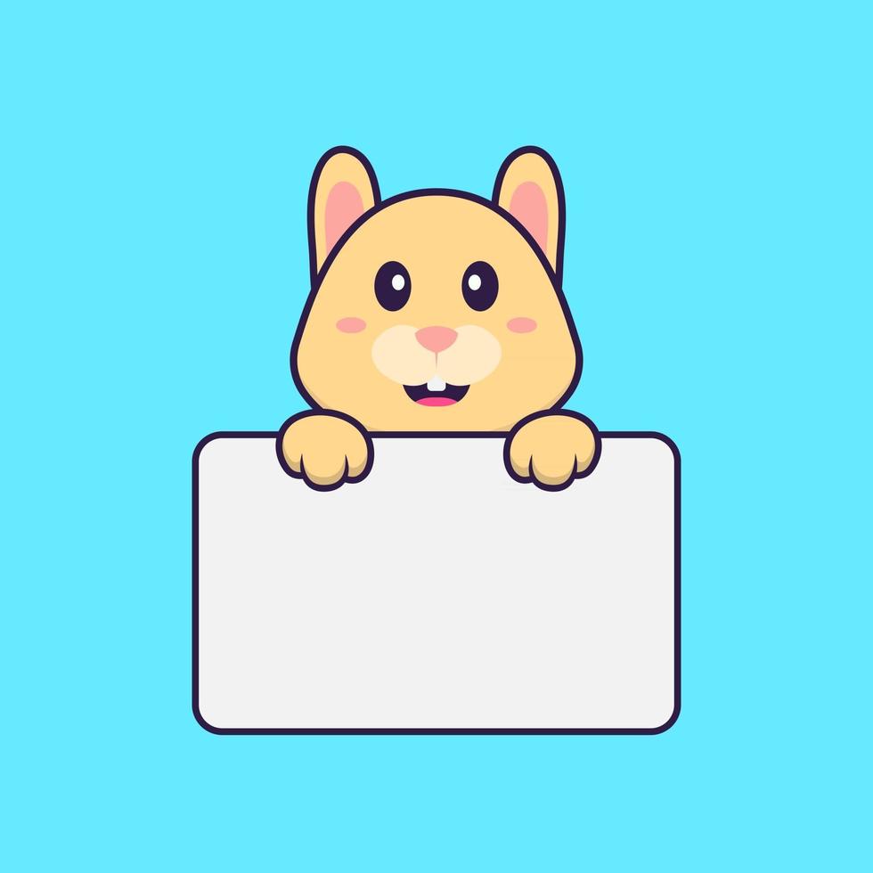 Cute rabbit holding whiteboard. Animal cartoon concept isolated. Can used for t-shirt, greeting card, invitation card or mascot. Flat Cartoon Style vector