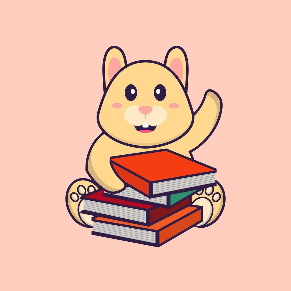 lindo conejo leyendo un libro. aislado concepto de dibujos animados de animales. Puede utilizarse para camiseta, tarjeta de felicitación, tarjeta de invitación o mascota. estilo de dibujos animados plana vector