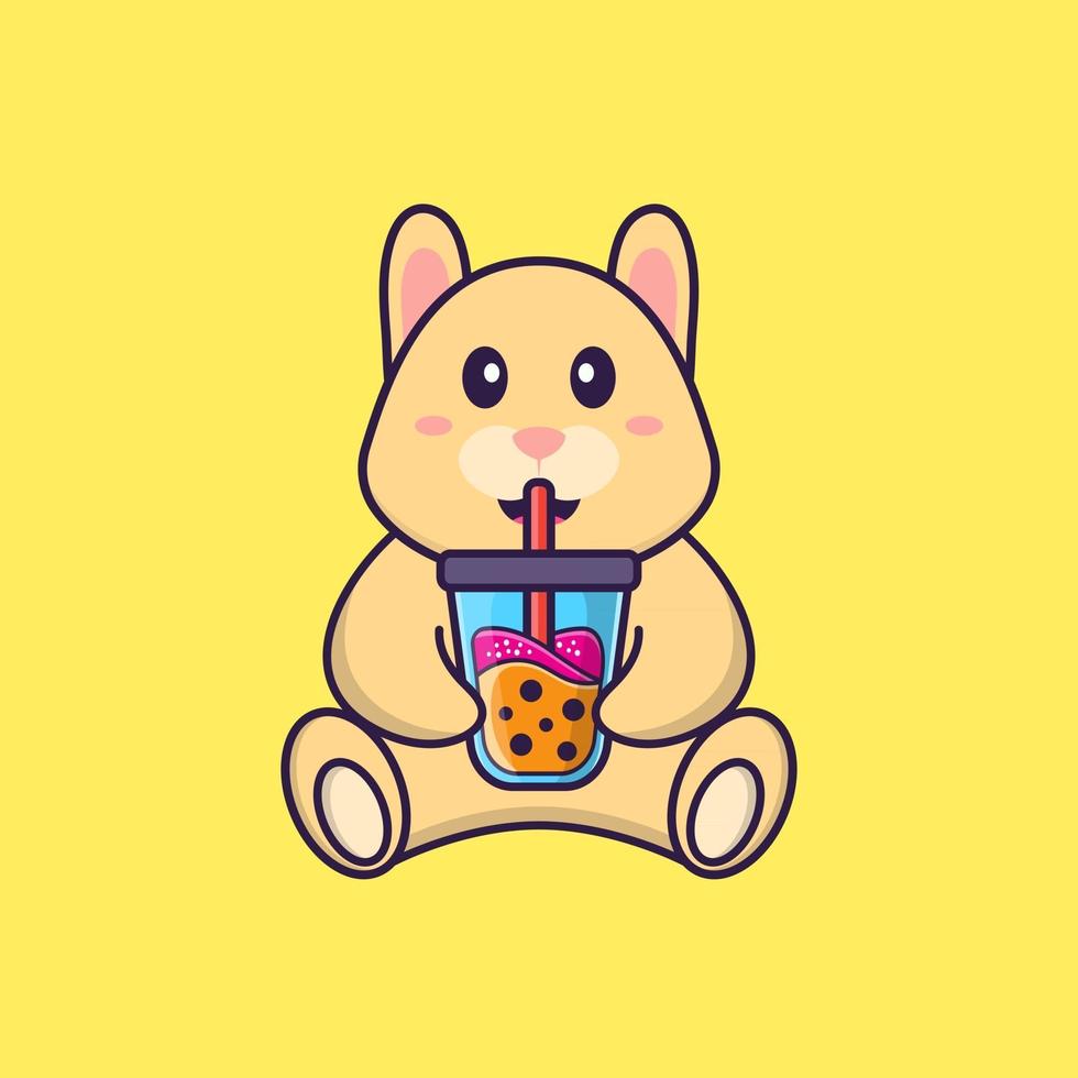 Cute rabbit Drinking Boba milk tea. Animal cartoon concept isolated. Can used for t-shirt, greeting card, invitation card or mascot. Flat Cartoon Style vector