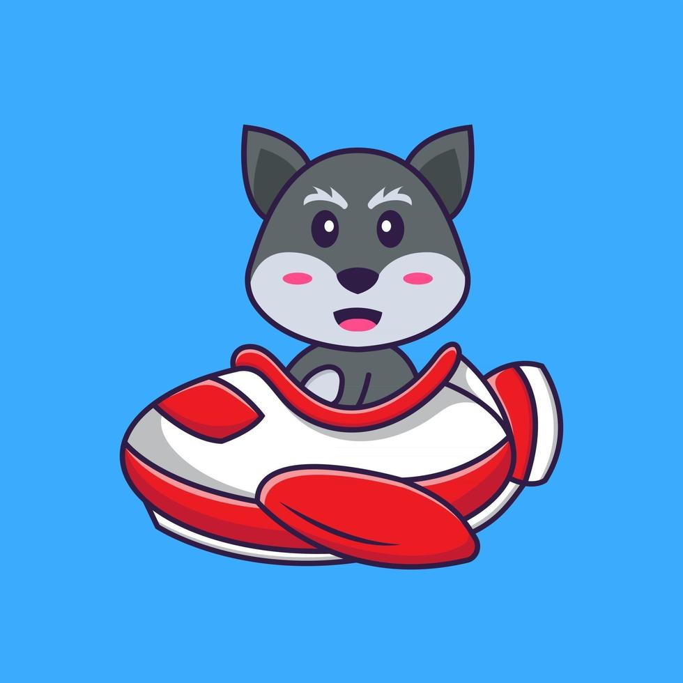 Cute fox flying on a plane. Animal cartoon concept isolated. Can used for t-shirt, greeting card, invitation card or mascot. Flat Cartoon Style vector