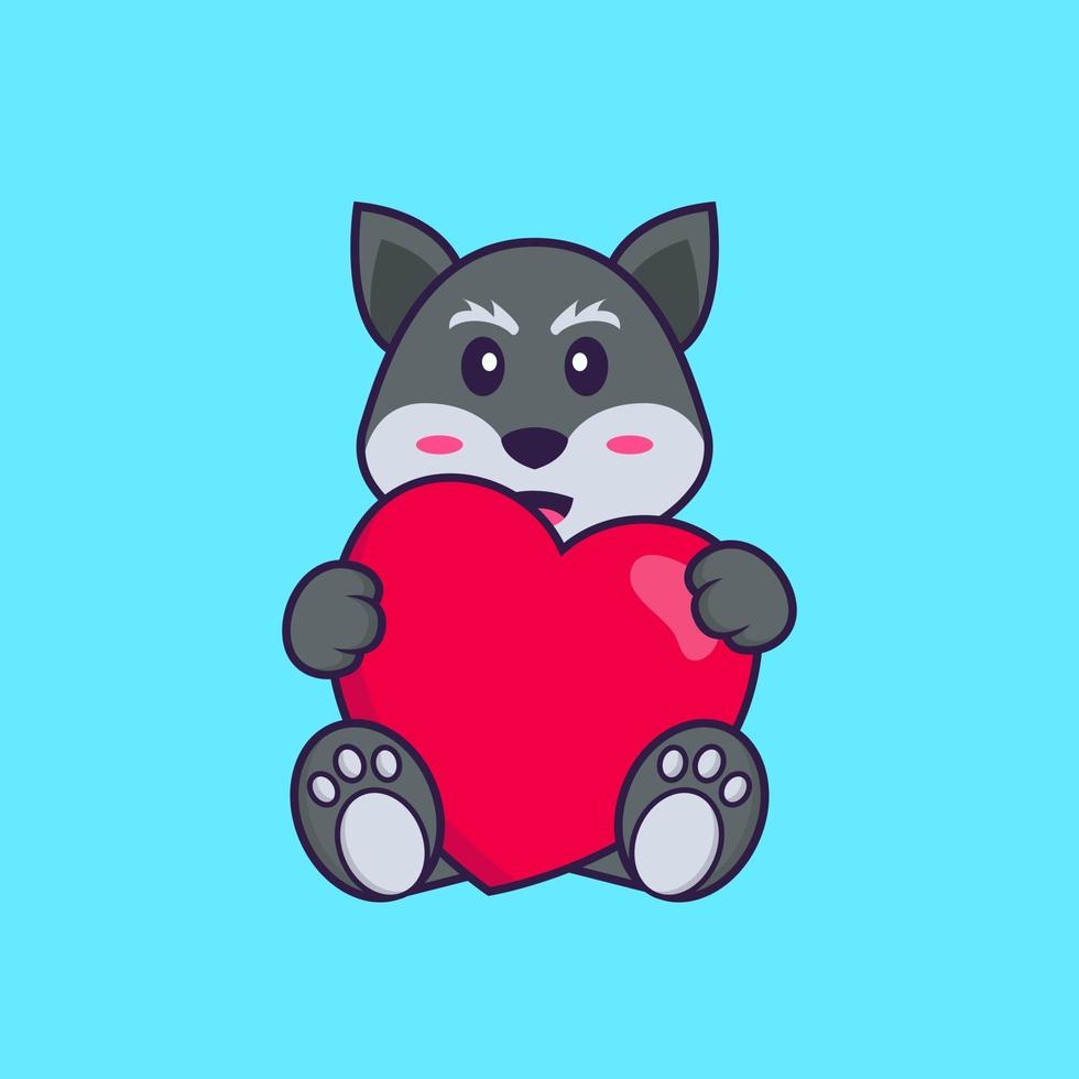 lindo zorro sosteniendo un gran corazón rojo. aislado concepto de dibujos animados de animales. Puede utilizarse para camiseta, tarjeta de felicitación, tarjeta de invitación o mascota. estilo de dibujos animados plana vector