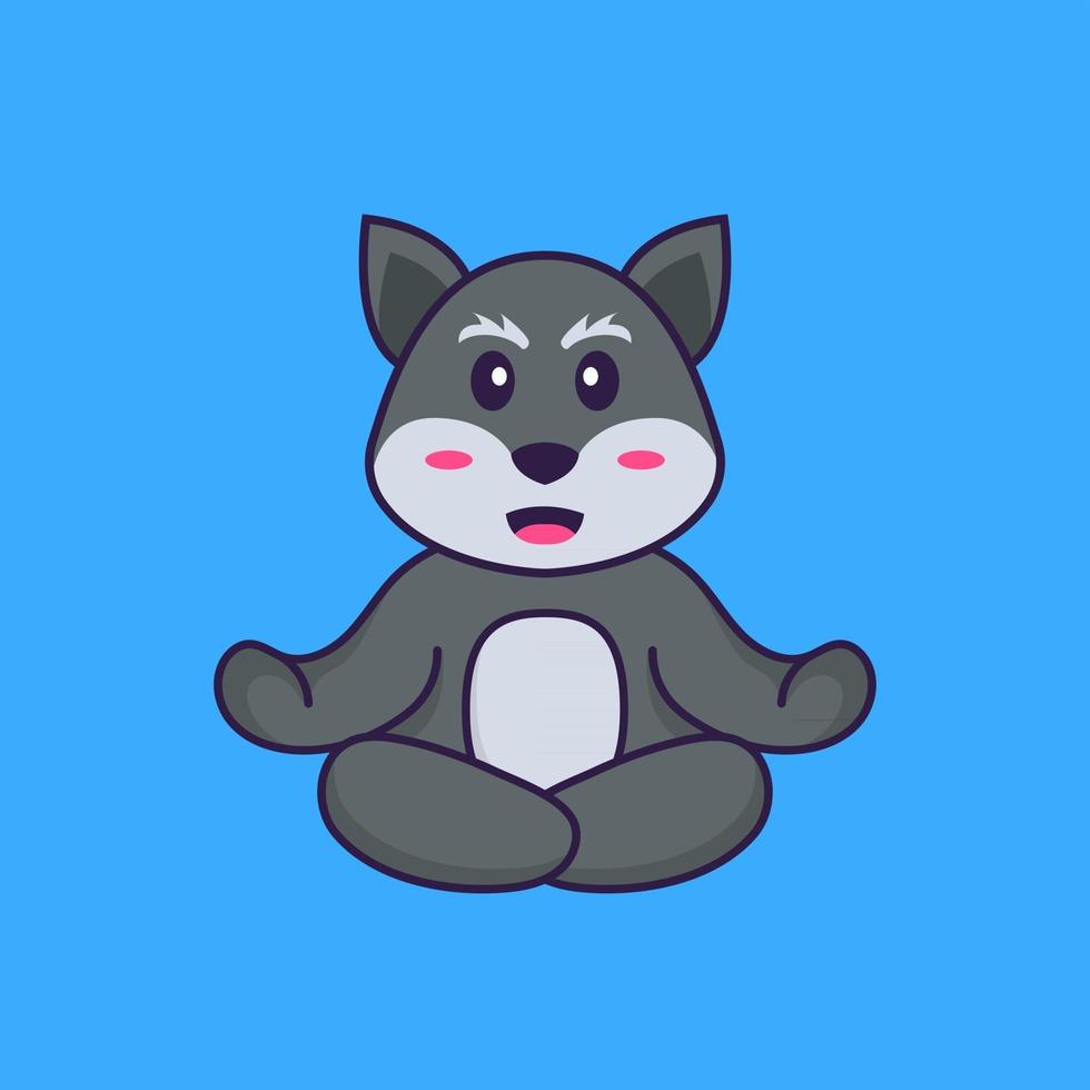 lindo zorro está meditando o haciendo yoga. aislado concepto de dibujos animados de animales. Puede utilizarse para camiseta, tarjeta de felicitación, tarjeta de invitación o mascota. estilo de dibujos animados plana vector