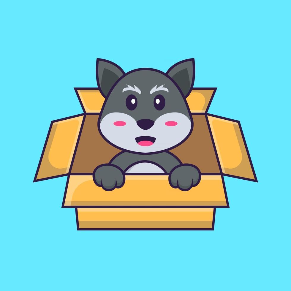 lindo zorro jugando en caja. aislado concepto de dibujos animados de animales. Puede utilizarse para camiseta, tarjeta de felicitación, tarjeta de invitación o mascota. estilo de dibujos animados plana vector