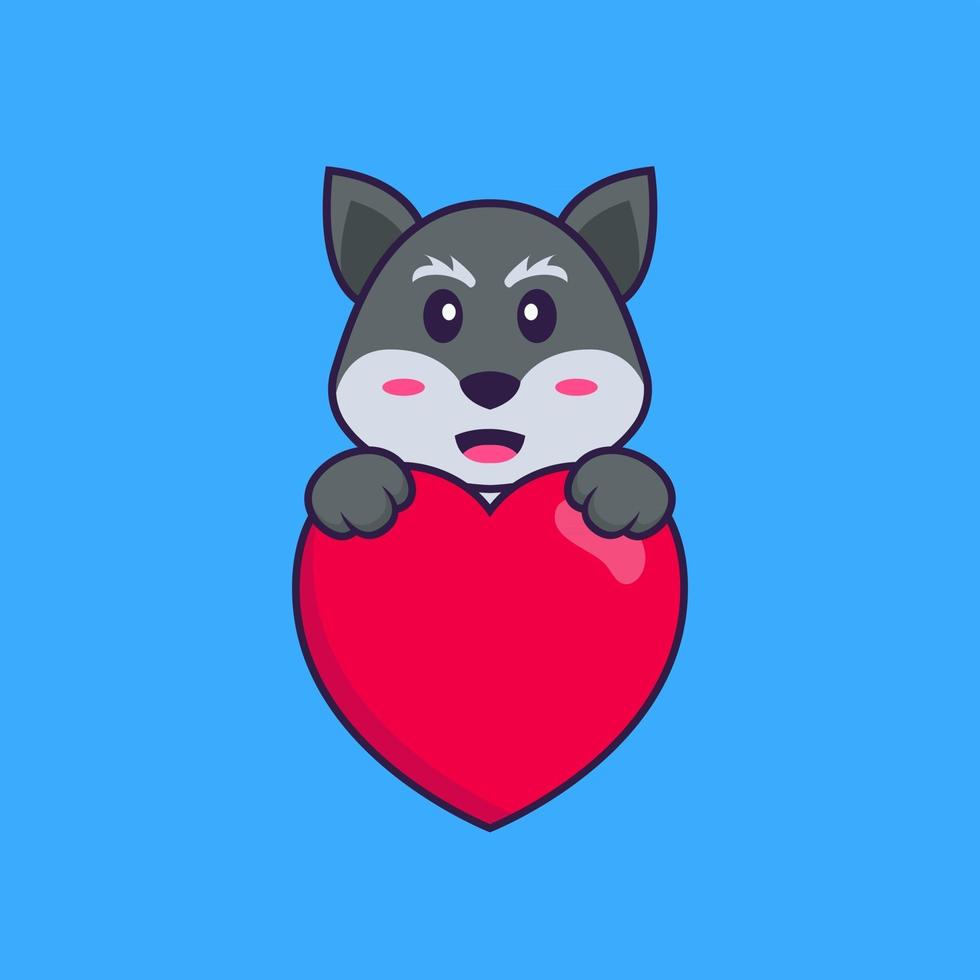 Cute fox holding a big red heart. Animal cartoon concept isolated. Can used for t-shirt, greeting card, invitation card or mascot. Flat Cartoon Style vector