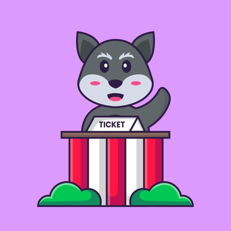 Cute fox is being a ticket keeper. Animal cartoon concept isolated. Can used for t-shirt, greeting card, invitation card or mascot. Flat Cartoon Style vector