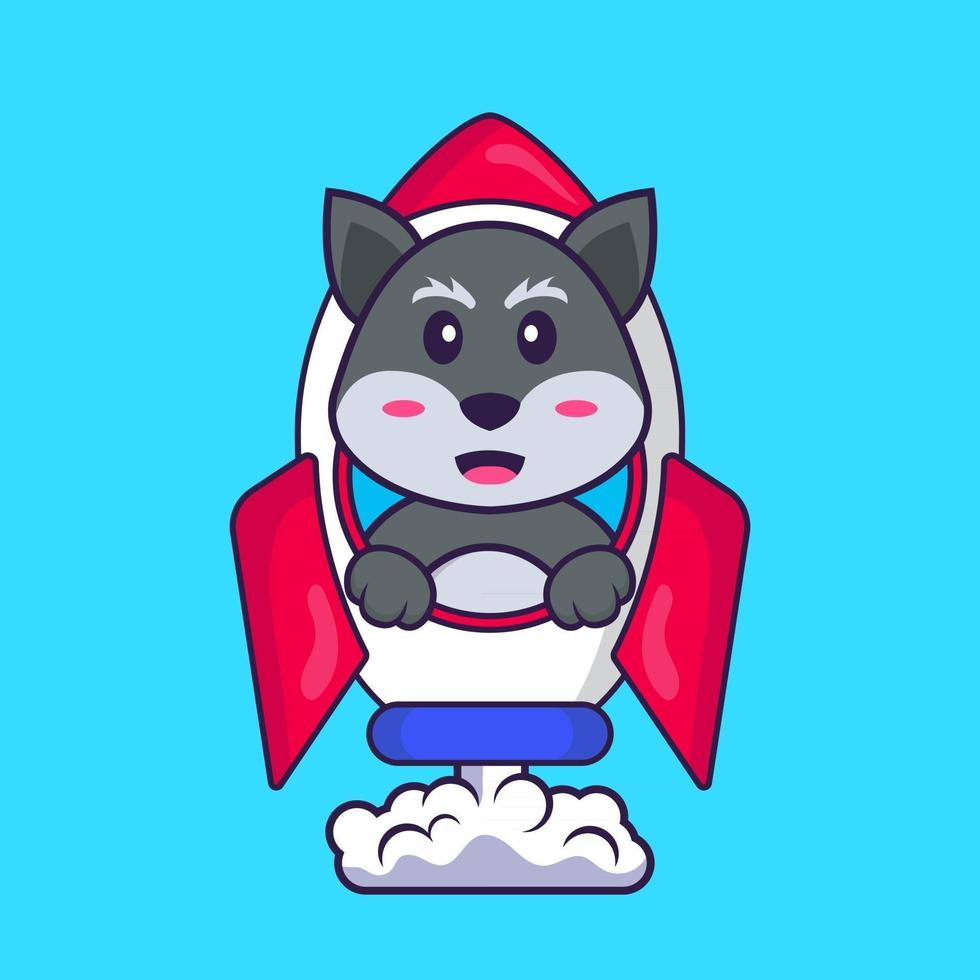 Cute fox flying on rocket. Animal cartoon concept isolated. Can used for t-shirt, greeting card, invitation card or mascot. Flat Cartoon Style vector