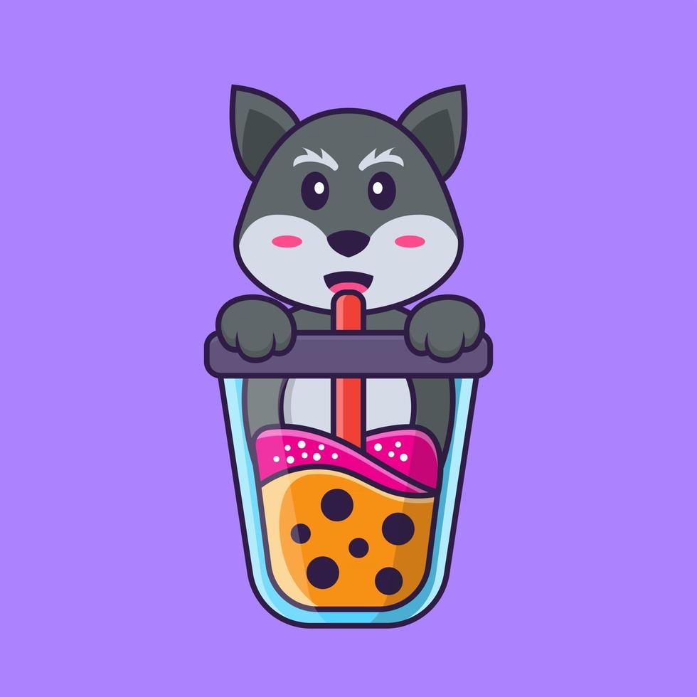 Cute fox Drinking Boba milk tea. Animal cartoon concept isolated. Can used for t-shirt, greeting card, invitation card or mascot. Flat Cartoon Style vector