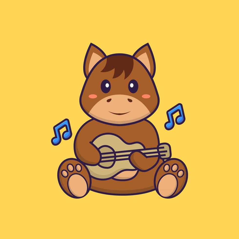 lindo caballo tocando la guitarra. aislado concepto de dibujos animados de animales. Puede utilizarse para camiseta, tarjeta de felicitación, tarjeta de invitación o mascota. estilo de dibujos animados plana vector