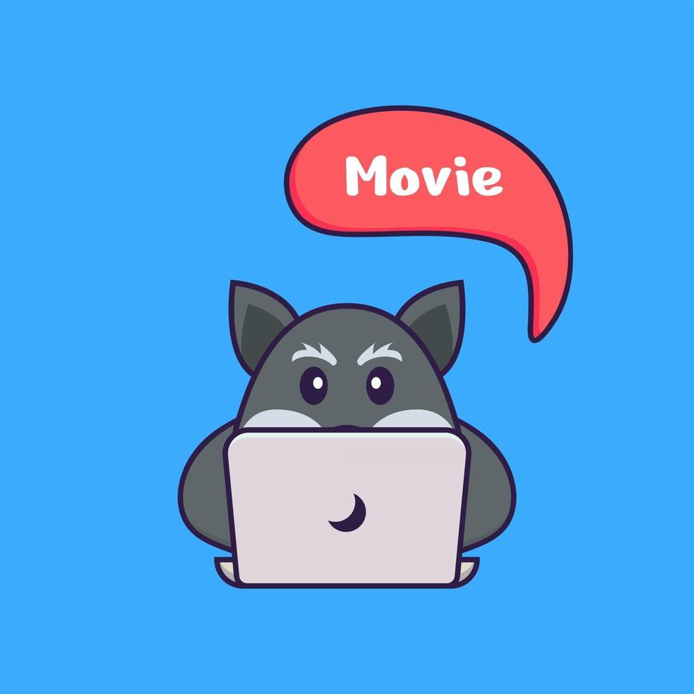 Cute fox is watching a movie. Animal cartoon concept isolated. Can used for t-shirt, greeting card, invitation card or mascot. Flat Cartoon Style vector