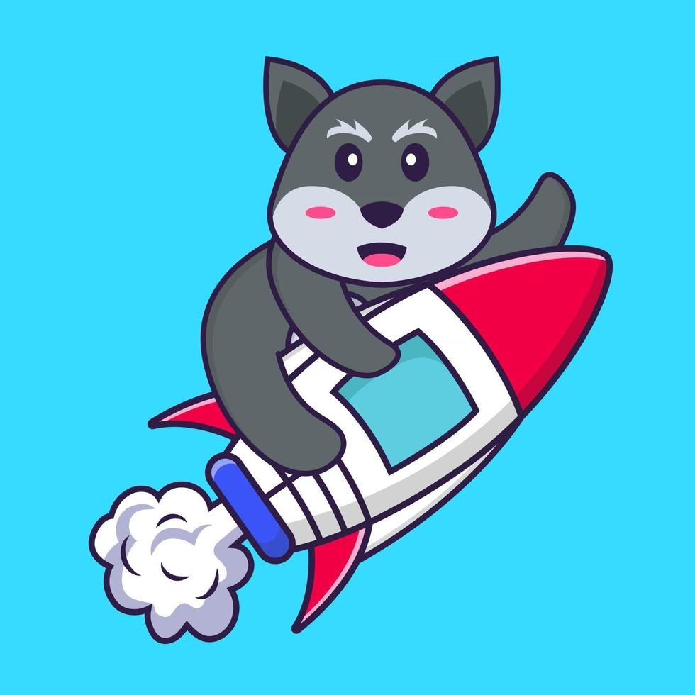 Cute fox flying on rocket. Animal cartoon concept isolated. Can used for t-shirt, greeting card, invitation card or mascot. Flat Cartoon Style vector