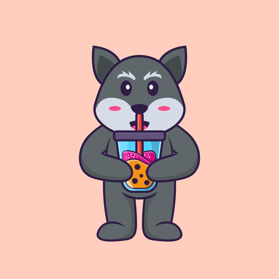 Cute fox Drinking Boba milk tea. Animal cartoon concept isolated. Can used for t-shirt, greeting card, invitation card or mascot. Flat Cartoon Style vector