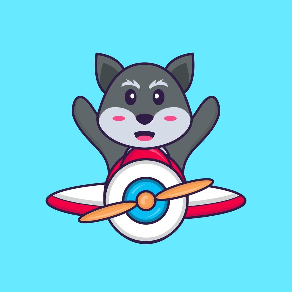 lindo zorro volando en un avión. aislado concepto de dibujos animados de animales. Puede utilizarse para camiseta, tarjeta de felicitación, tarjeta de invitación o mascota. estilo de dibujos animados plana vector