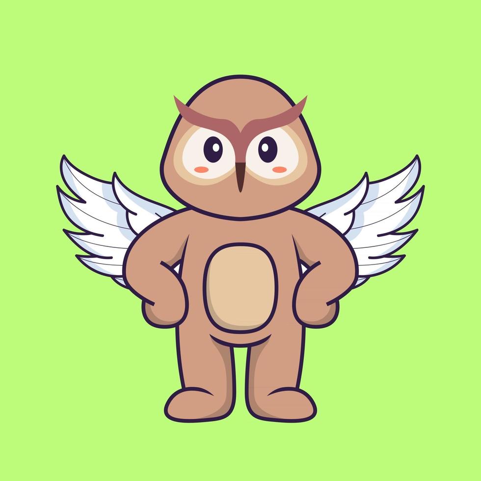 Cute owl using wings. Animal cartoon concept isolated. Can used for t-shirt, greeting card, invitation card or mascot. Flat Cartoon Style vector