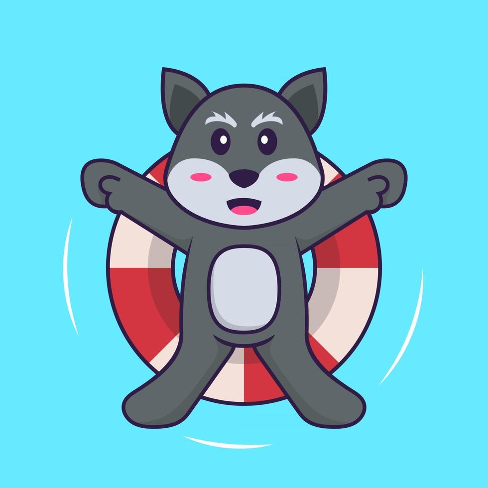 Cute fox is Swimming with a buoy. Animal cartoon concept isolated. Can used for t-shirt, greeting card, invitation card or mascot. Flat Cartoon Style vector