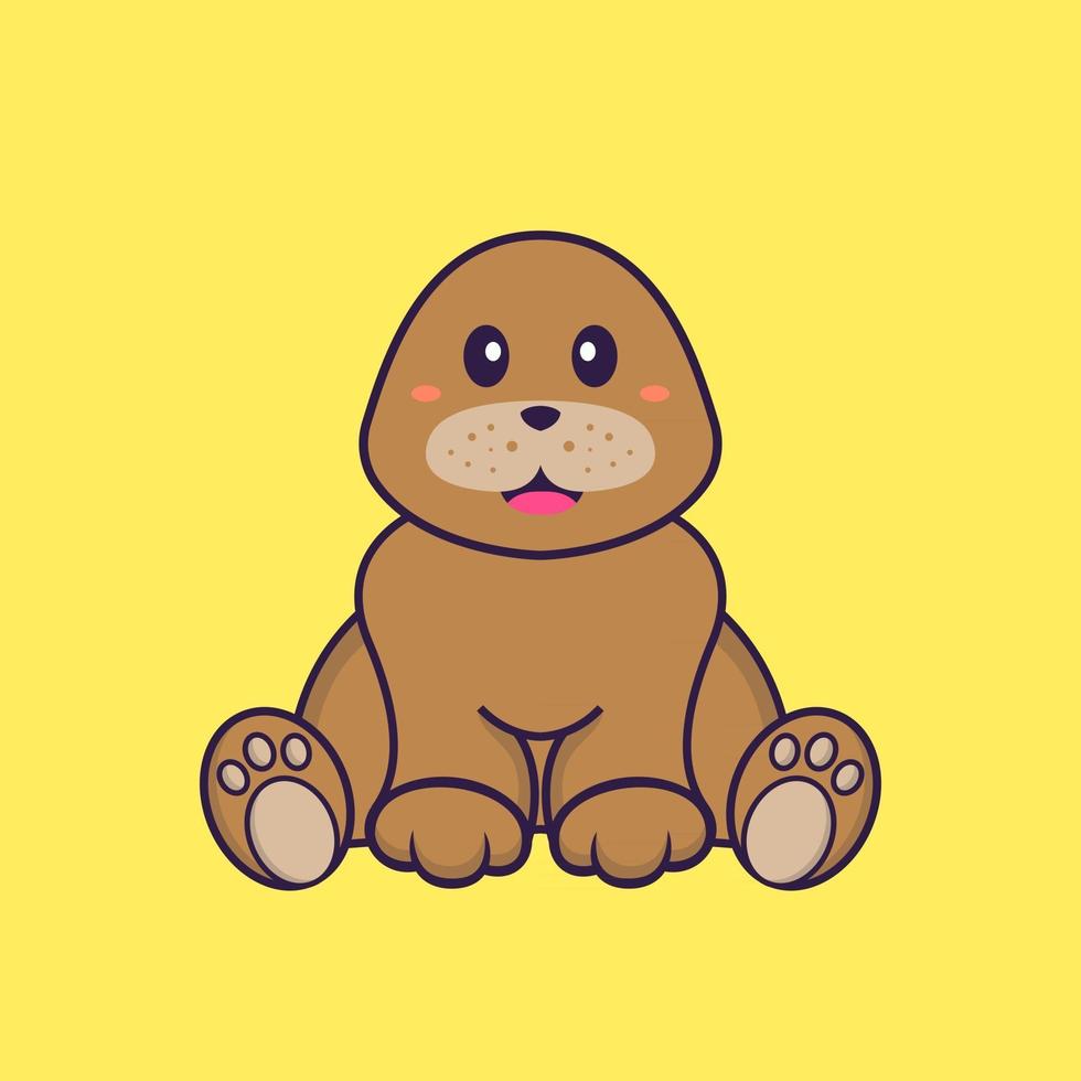 Cute dog is sitting. Animal cartoon concept isolated. Can used for t-shirt, greeting card, invitation card or mascot. Flat Cartoon Style vector