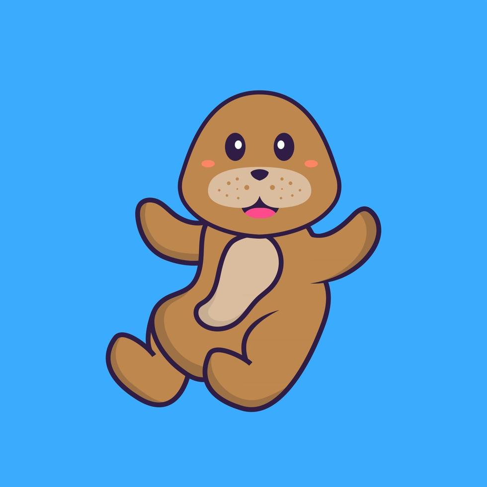 Cute dog is flying. Animal cartoon concept isolated. Can used for t-shirt, greeting card, invitation card or mascot. Flat Cartoon Style vector
