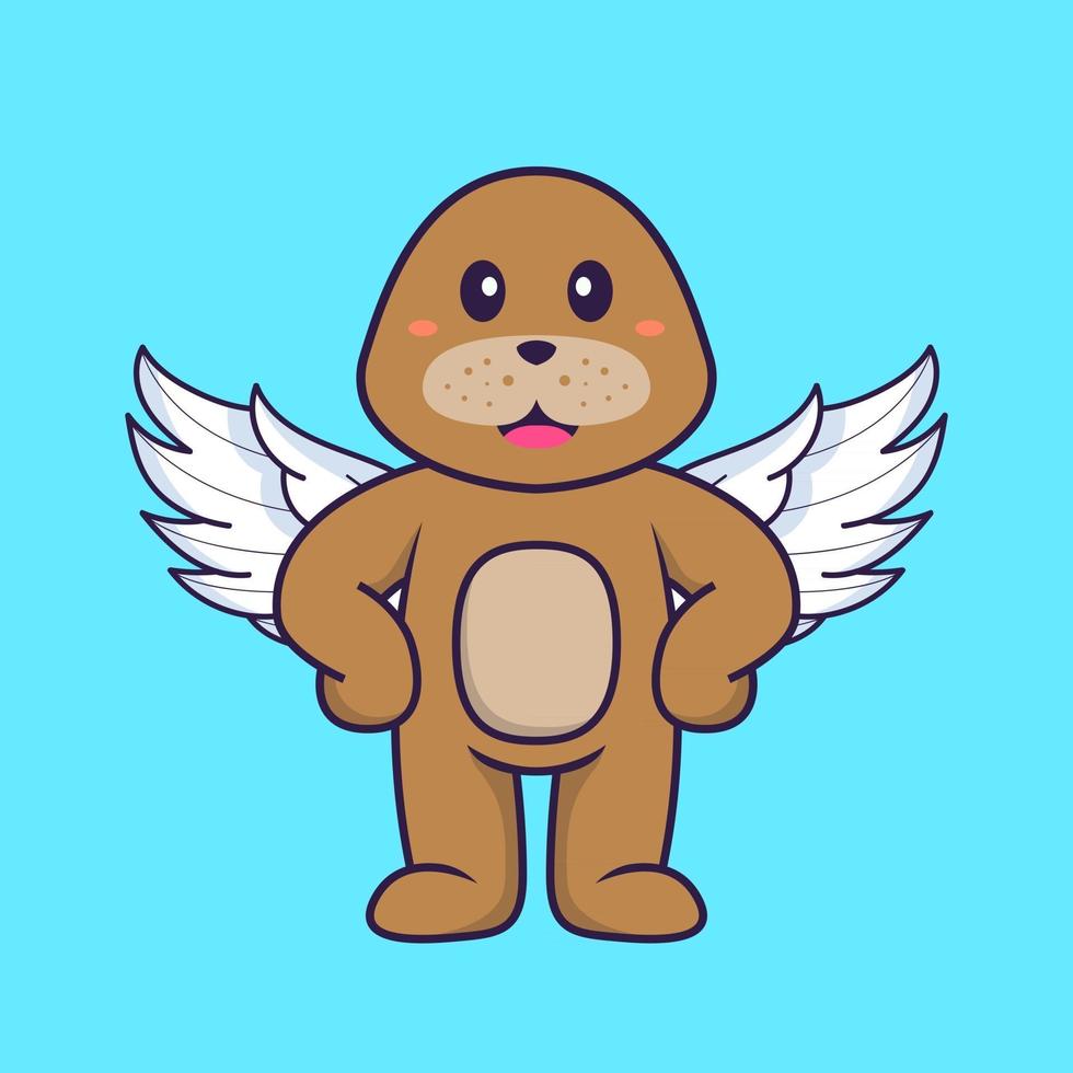 Cute dog using wings. Animal cartoon concept isolated. Can used for t-shirt, greeting card, invitation card or mascot. Flat Cartoon Style vector