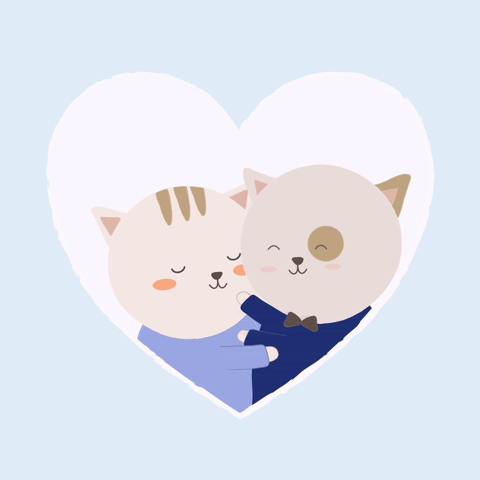 Vector illustration design cartoon Cat lover hugging on heart