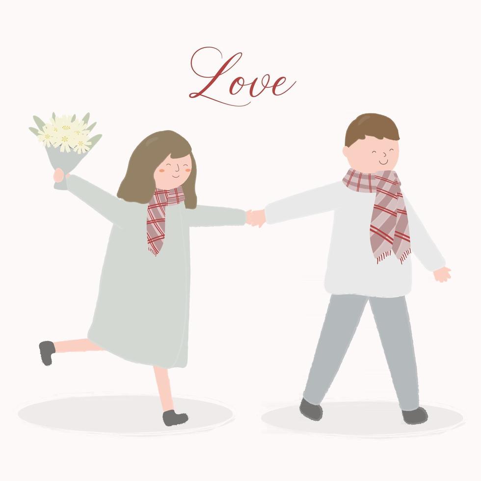 Vector illustration with the cute lover hand in hand