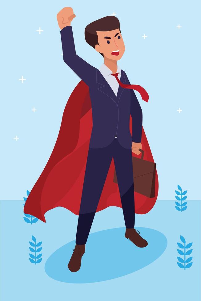 Happy young big isolated corporate man done his job as vision and mission vector