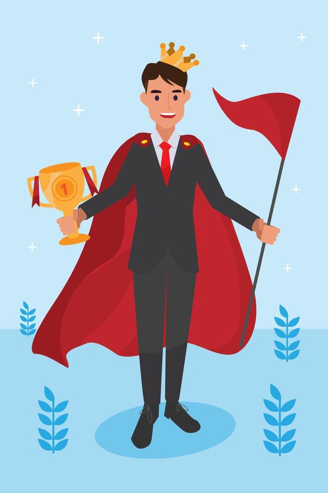 Happy young big isolated corporate man done his job as vision and mission vector