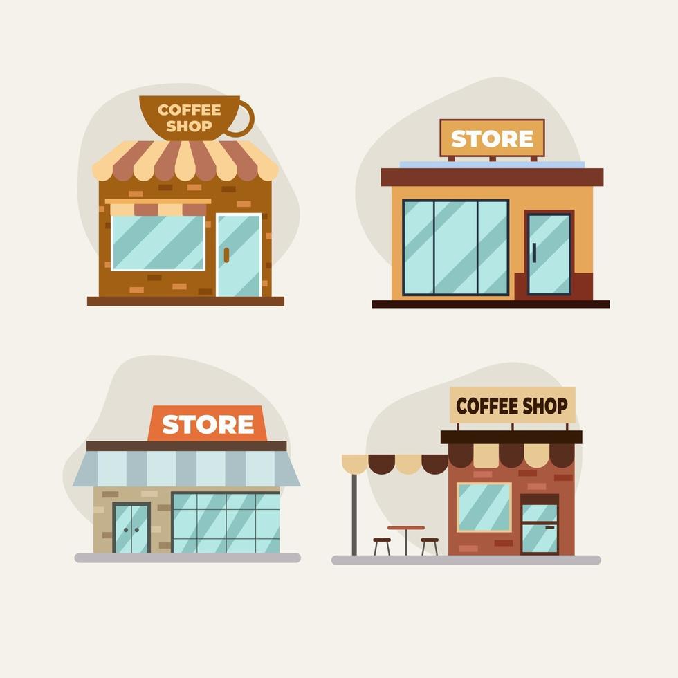 Front view Set of shop and super store flat  vector illustration