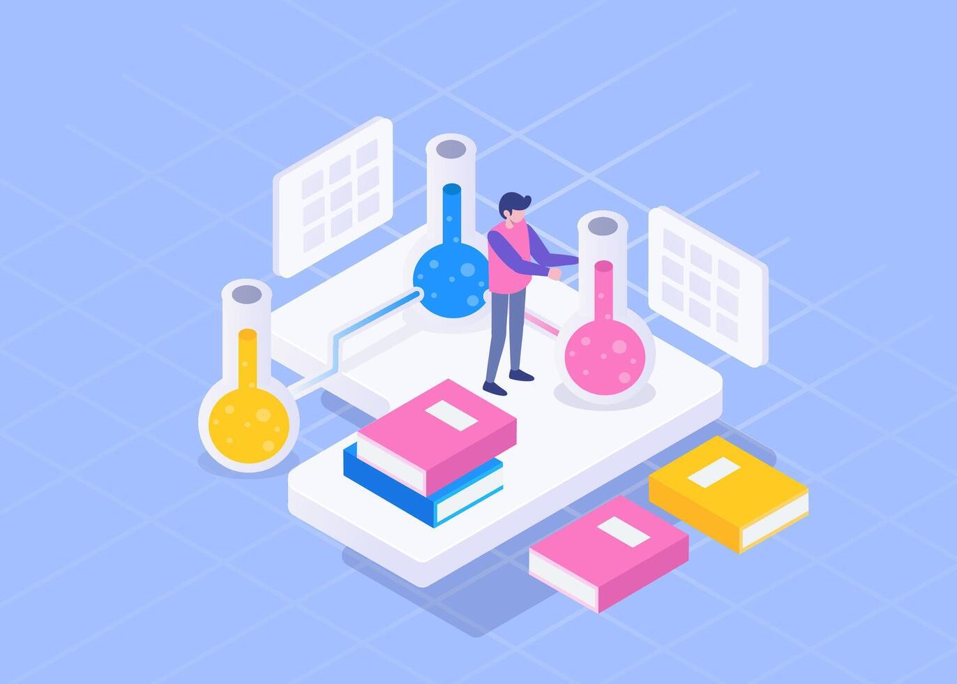 Isometric Visual young medical man working in Lab of the hospital vector