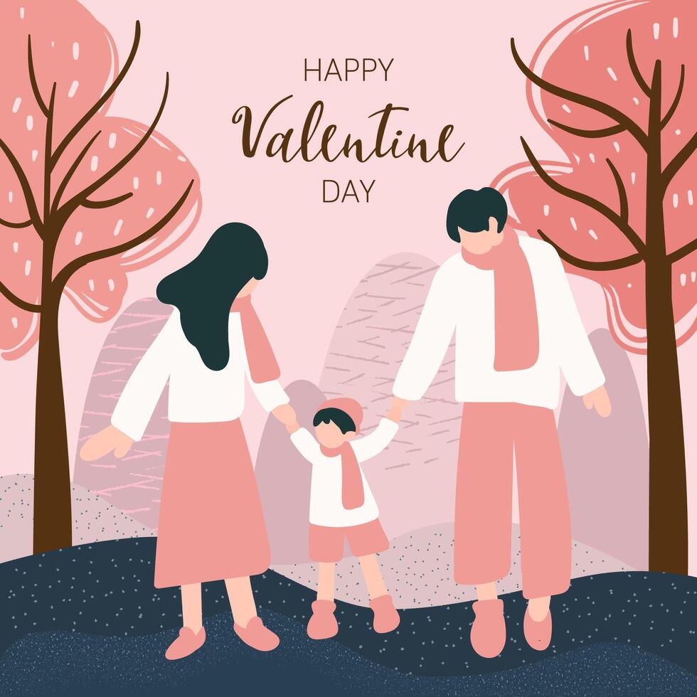 ilustración el miembro de la familia celebra un día de san valentín vector