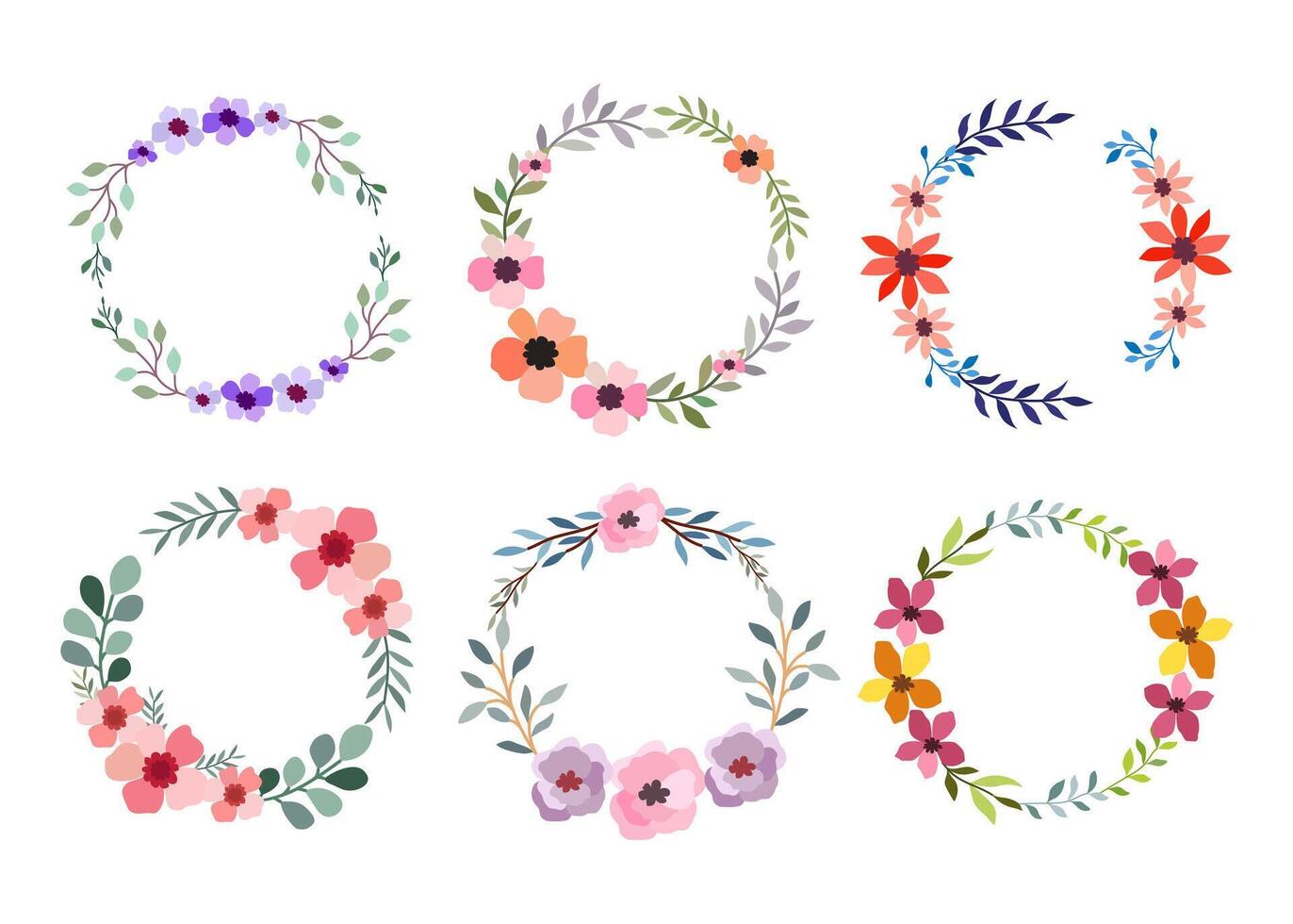 Set of six watercolor flower frame on white Background vector