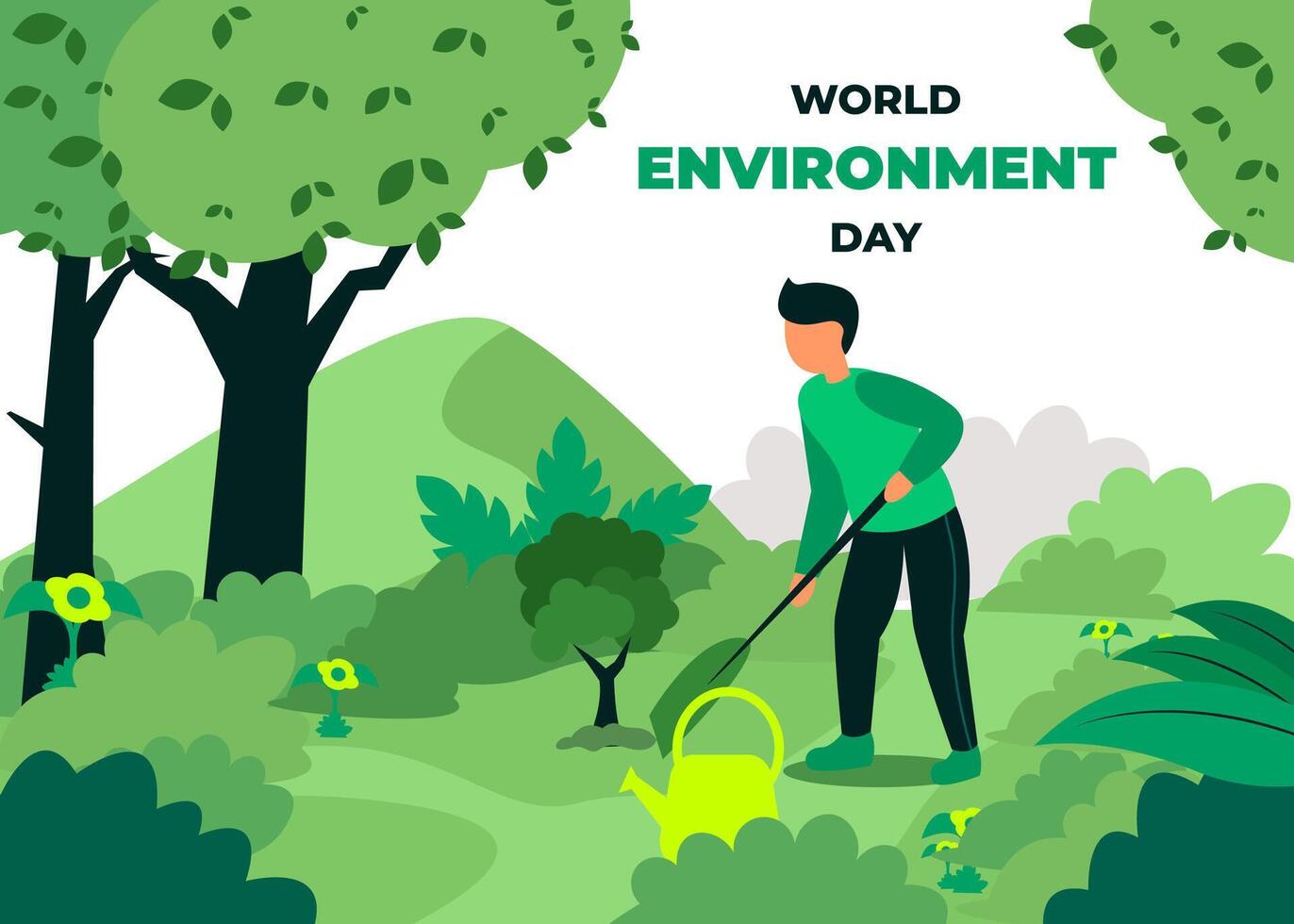 He is diligent in planting trees to keep the world green. On this World Environment Day vector