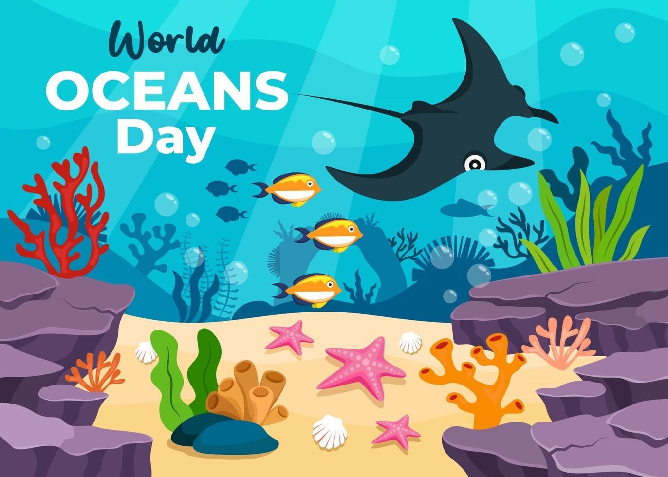 salvar el océano. Diseño del día mundial de los océanos con océano submarino. vector