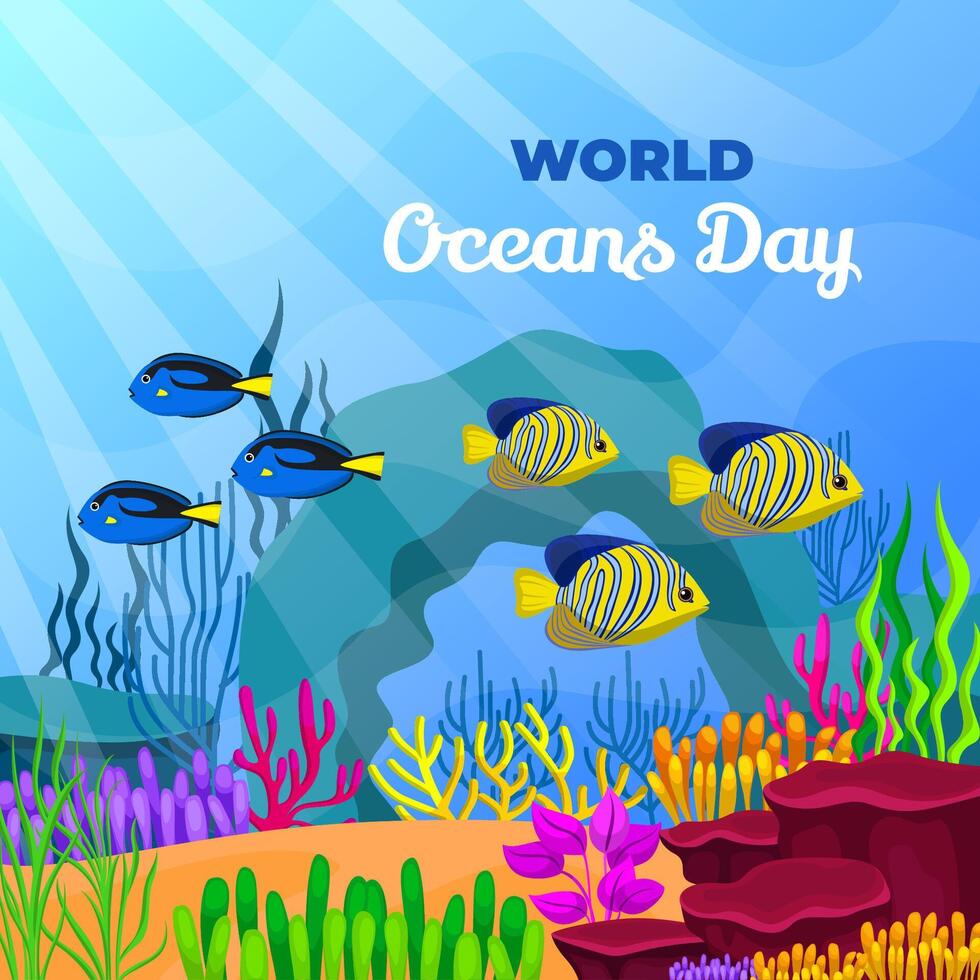 Save the ocean. World oceans day design with underwater ocean. vector