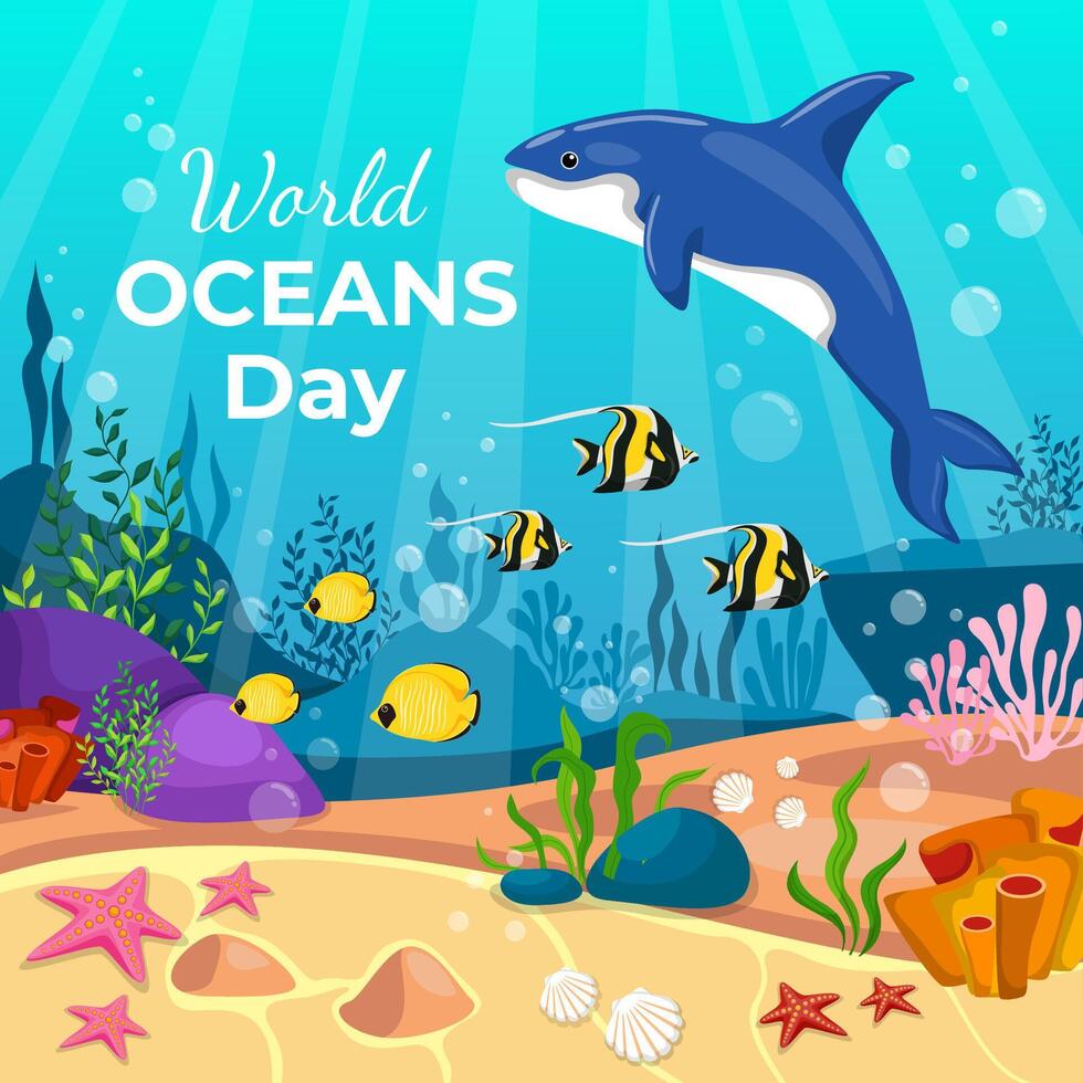 Save the ocean. World oceans day design with underwater ocean. vector