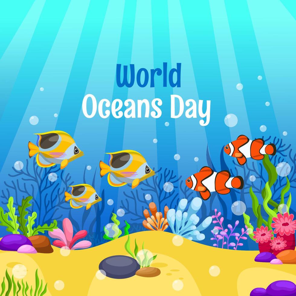 Save the ocean. World oceans day design with underwater ocean. vector