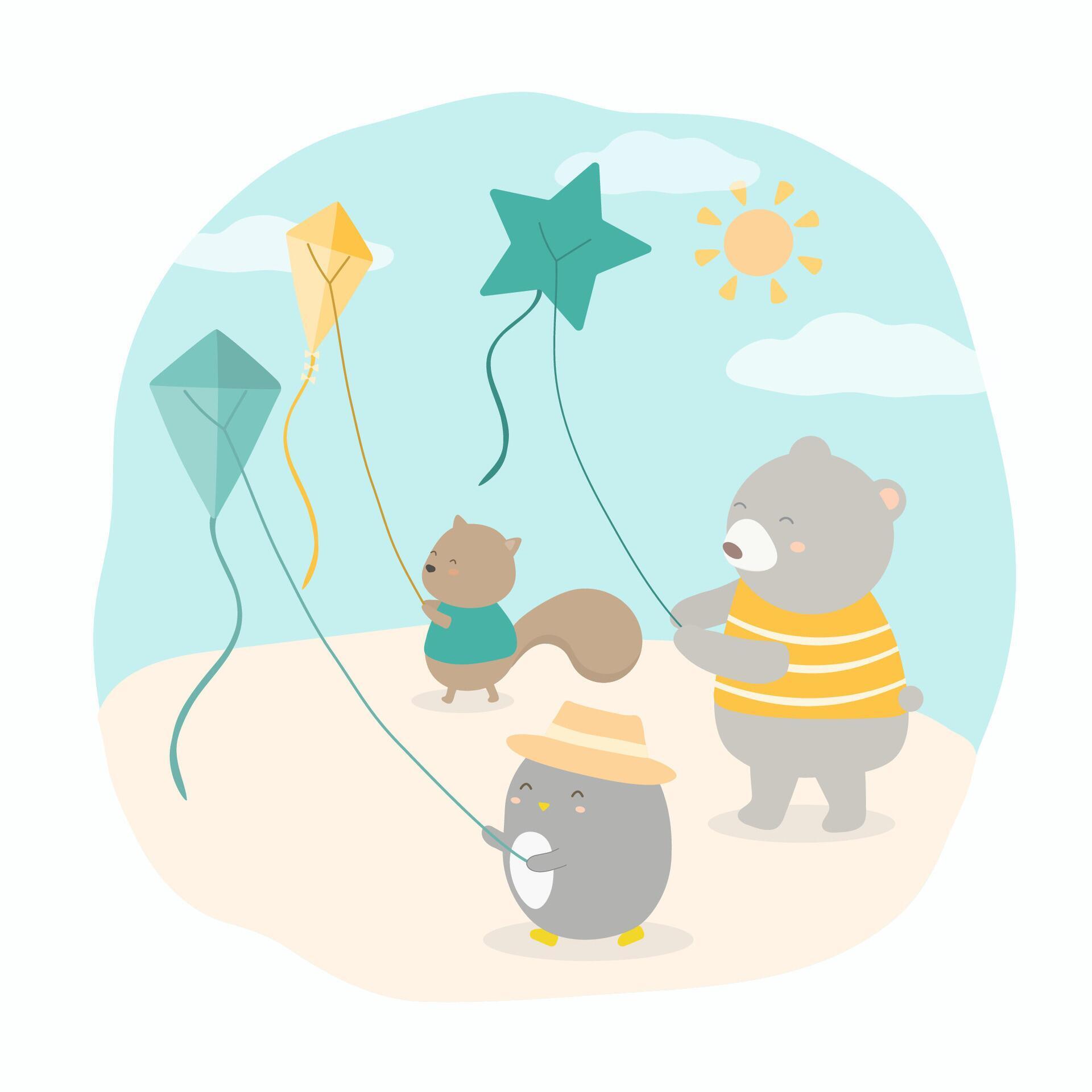 Three Animal Kite flying on summer holidays 2914708 Vector Art at Vecteezy