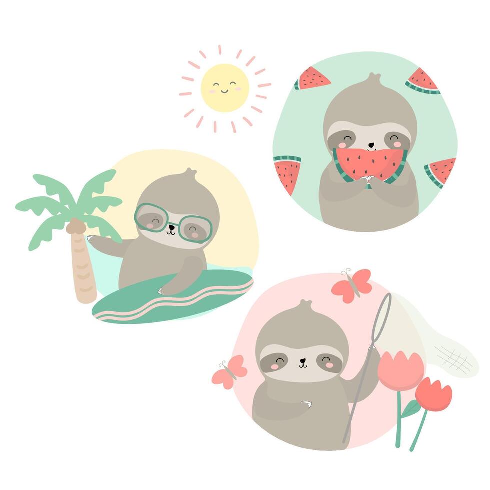 Set of slot with fun activity on summer holidays vector