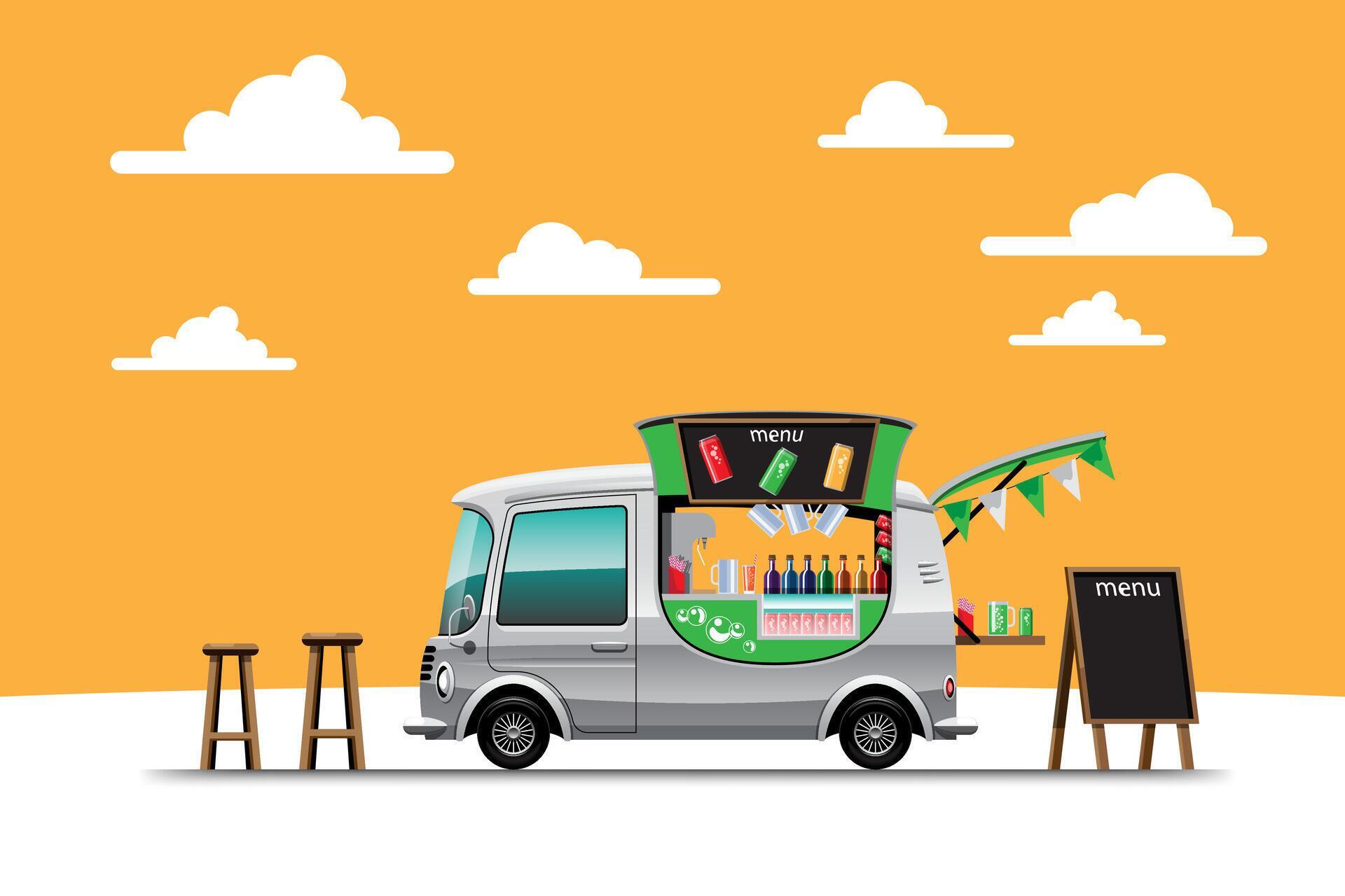 The food truck side view with beverage banner vector 2914761 Vector Art