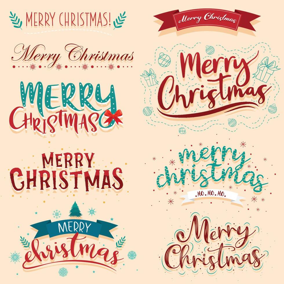 Merry Christmas Lettering Design Set. vector