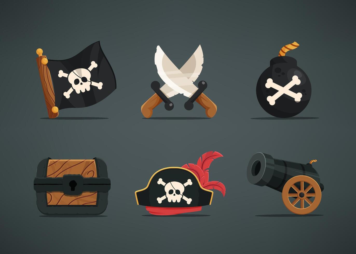 conjunto de 6 elementos activos para personaje pirata. vector