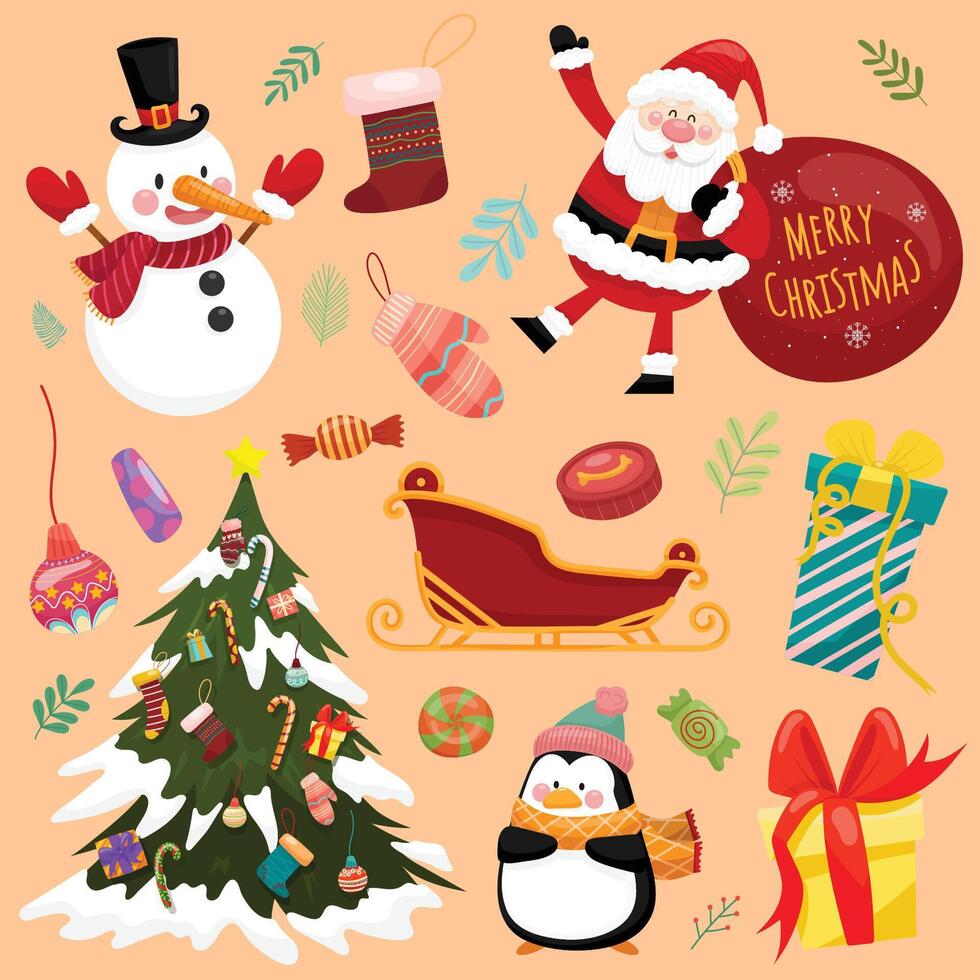 navidad, vector, iconos, año nuevo, decoración, ilustración, de, navidad, cristianos vector