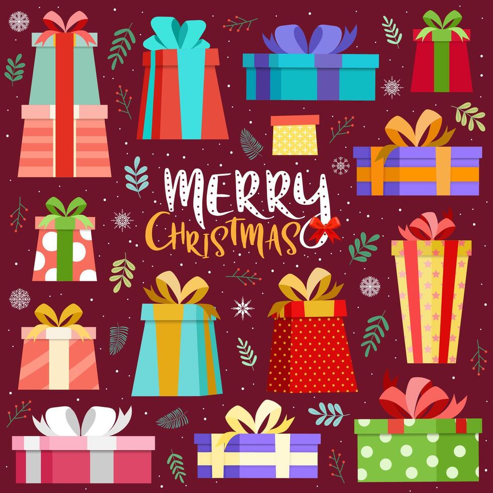 Merry christmas card with colorful gift box vector