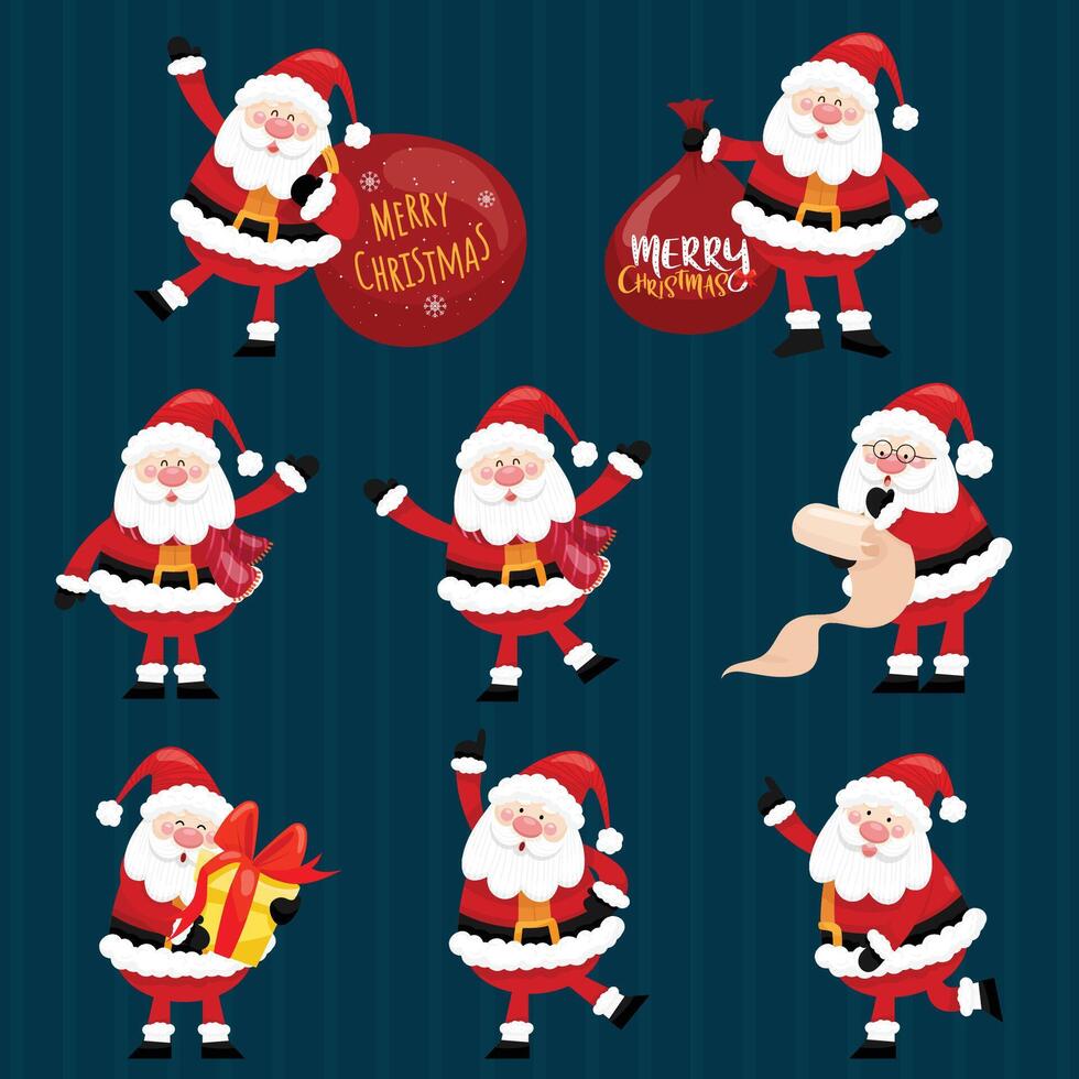 Collection of Christmas Santa Claus. vector