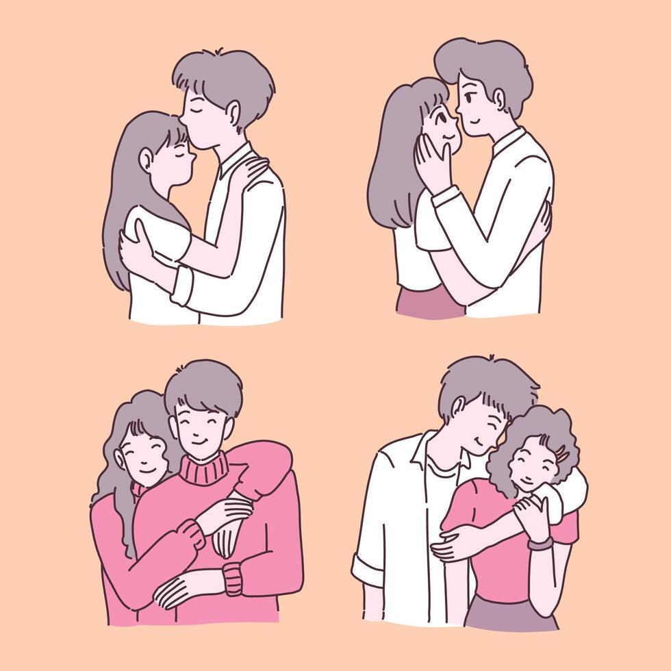 Gran pareja aislada enamorada, feliz joven y niño enamorado, ilustración de vector plano de concepto de San Valentín en estilo de dibujos animados