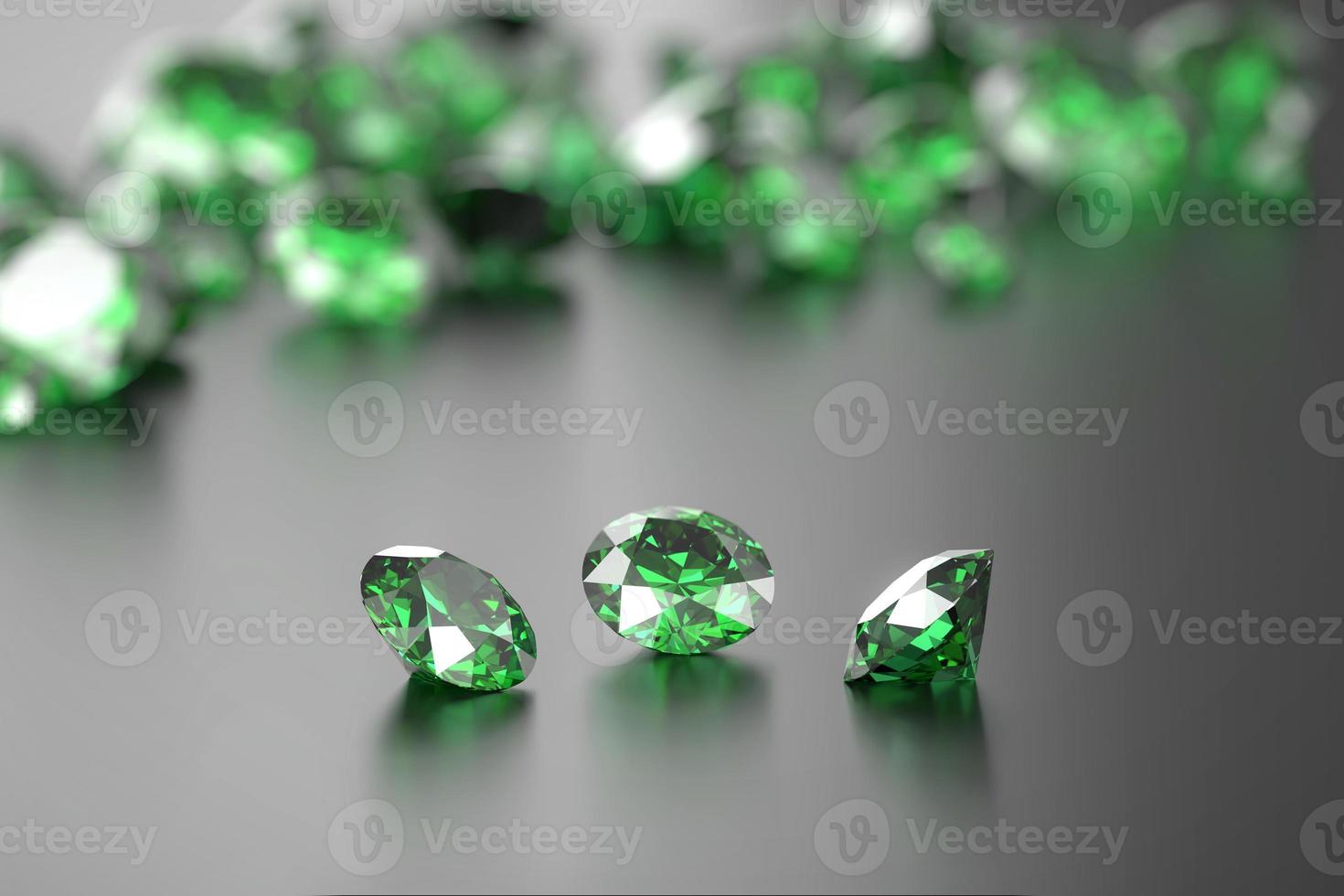 Green Diamond Group on Glossy Background Soft Focus 3d illustration photo